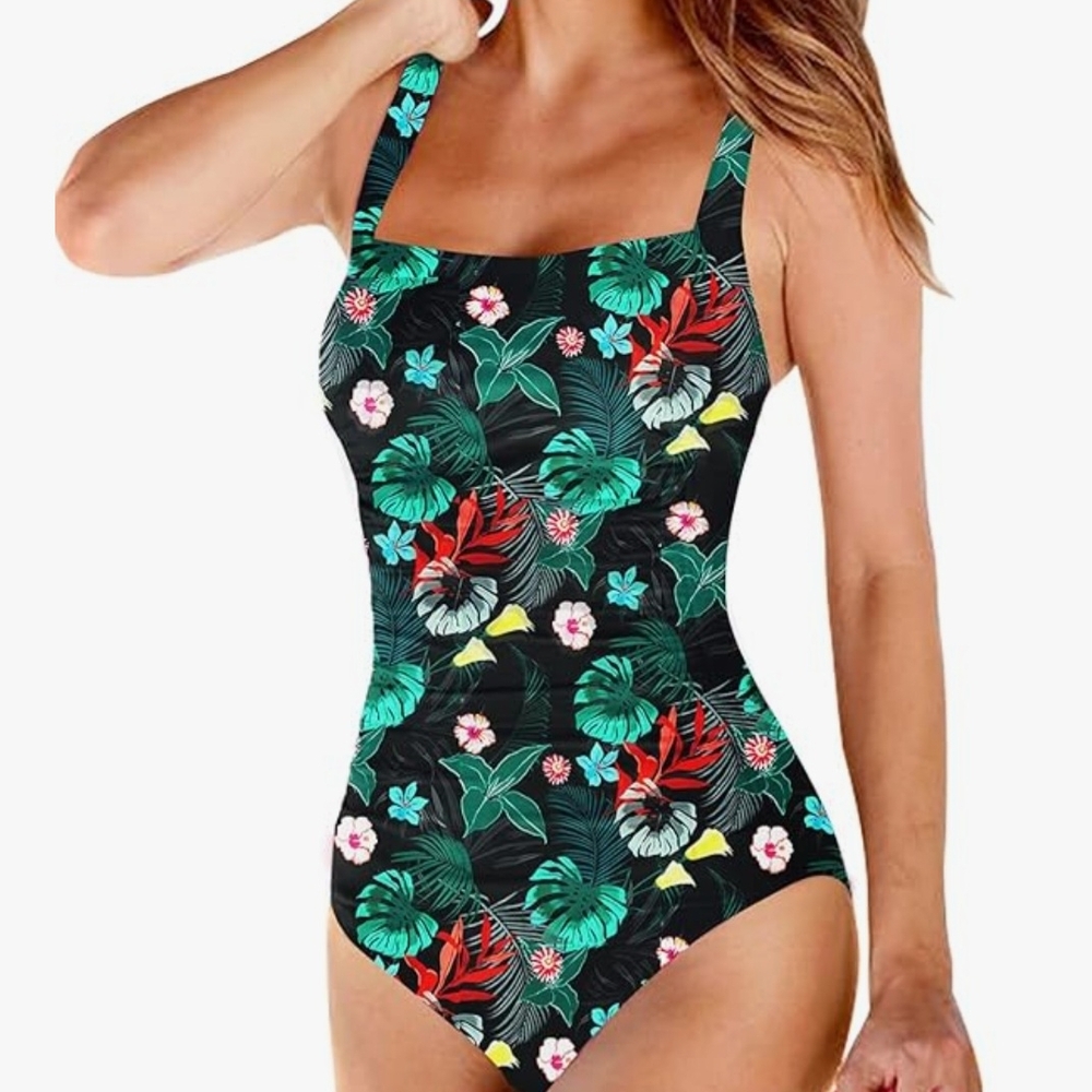 Pink and Blue One Piece Swimwear with Thick Straps